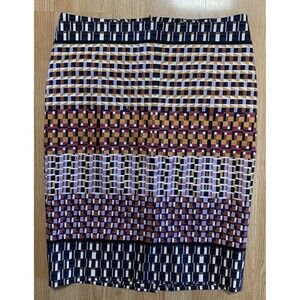 Lord & Taylor Lined Multicolor Pencil Skirt Size 6 Back Zipper & Back Leg Kick